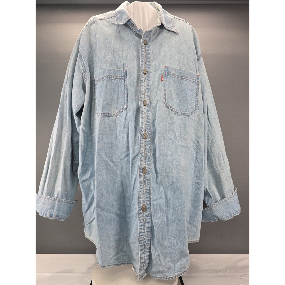 levi denim red tab shirt vintage 90's large Made In Hong Kong